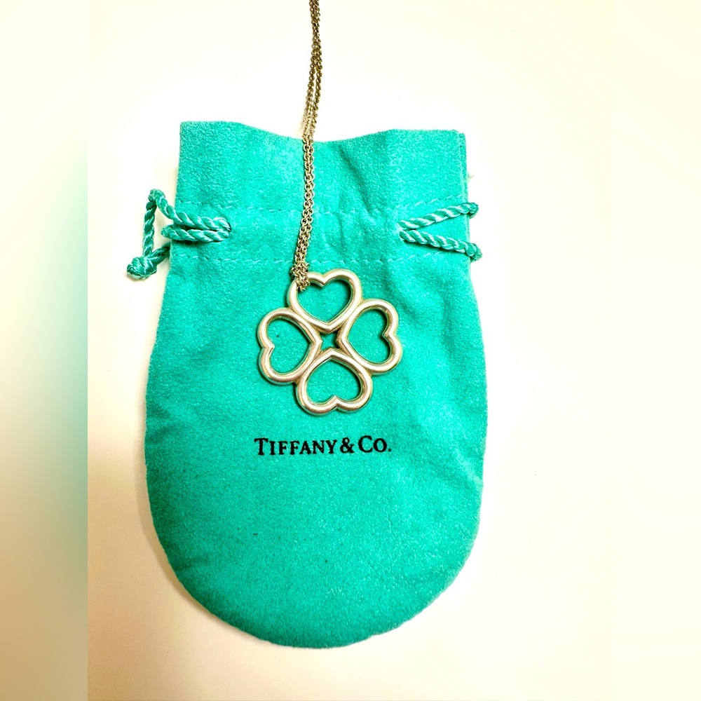 Tiffany & Co Silver Four Hearts Clover Pendant Necklace 16”